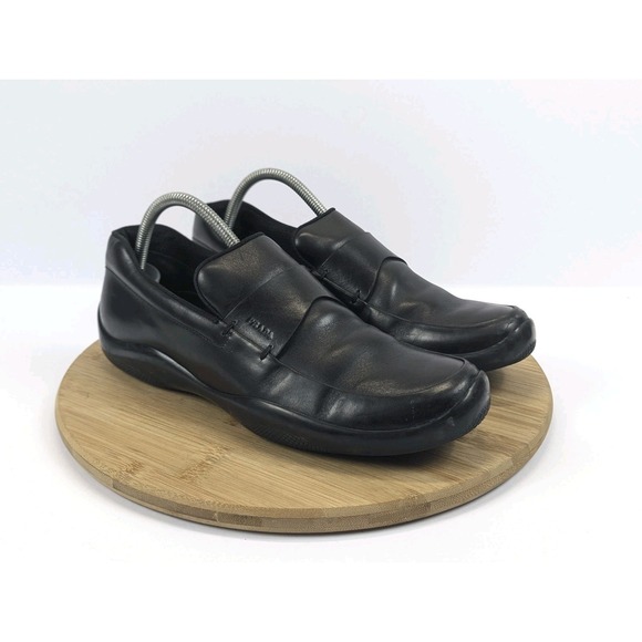 Prada Loafer Sport Shoes Mens 10 Black Leather Driving Slip On 0854